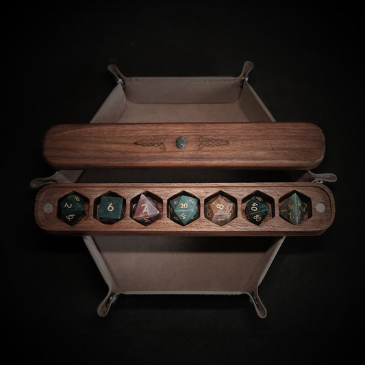 Natural Indian Agate Gemstone Dice Set Wooden Box Combo 2