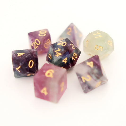 Natural Fluorite Gemstone Dice Set of 7