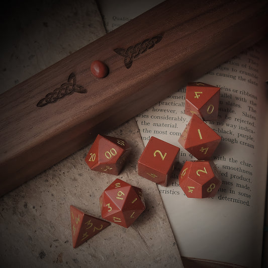 Natural Red Stone Gemstone Dice Set Wooden Box Combo 2