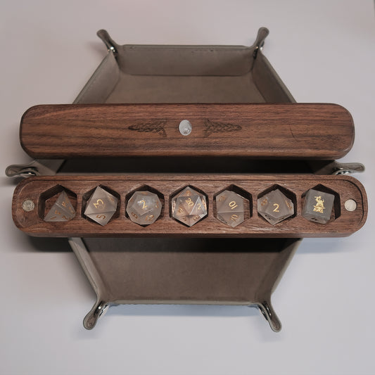 Set di dadi in pietra preziosa di quarzo rosa naturale, scatola di legno combinata 2