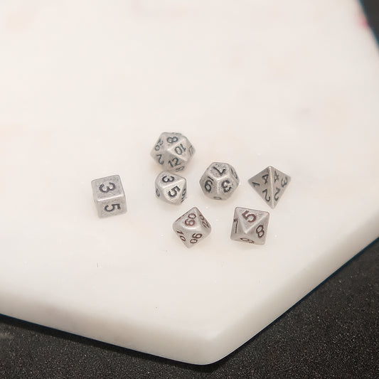 Vintage Mini Metal Dice Set - Silver Colour
