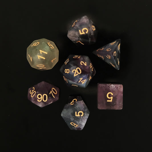 Natural Fluorite Gemstone Dice Set of 7