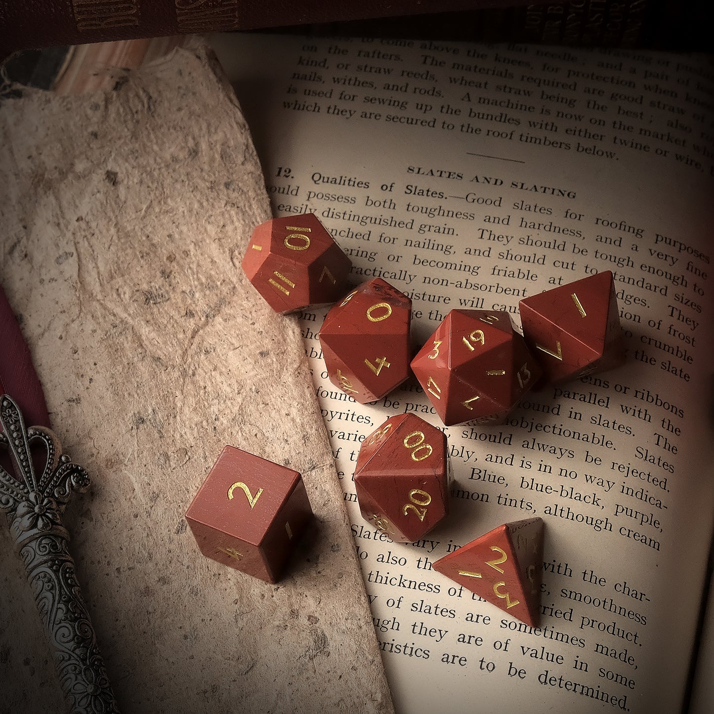 Set di dadi in pietra preziosa naturale di sangue sanguigno di 7 D6 con logo