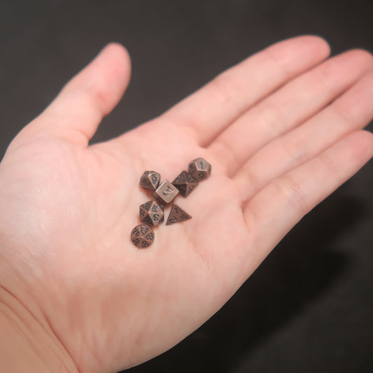 Vintage Mini Metal Dice Set - Antique Coppe