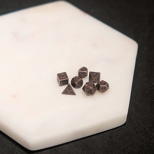 Vintage Mini Metal Dice Set - Antique Coppe