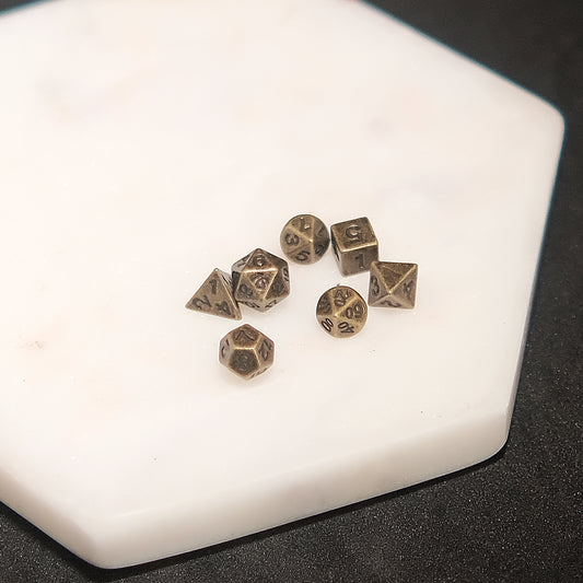 Vintage Mini Metal Dice Set - Antique Brass