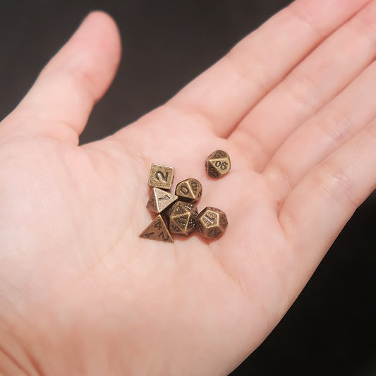 Vintage Mini Metal Dice Set - Antique Brass