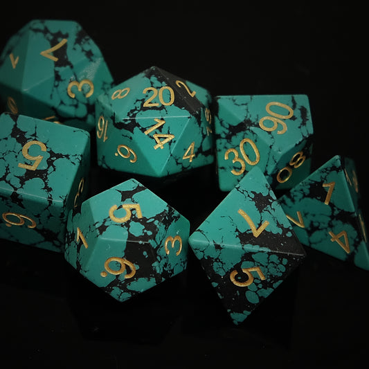 Synthetic Green Turquoise Dice Set Gemstone Dice Set of 7. Game accessories for table-top game, board game and rpg game lover