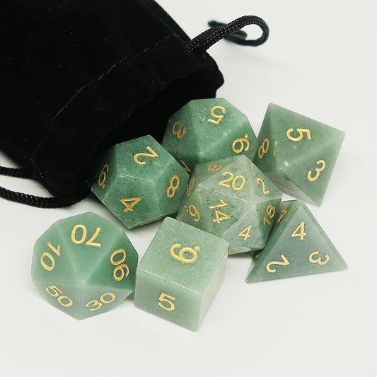Natural Aventurine Gemstone Dice Set of 7. Game accessories for table-top game, board game and rpg. Gift for game lover