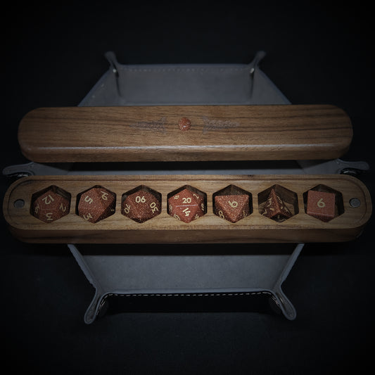 COMBO / Sandstone Gemstone Dice Set Wooden Box Combo / Dice Set of 7 / Black Cherry Wood Box / Dice Tray. Game accessories for table-top game, board game and rpg games