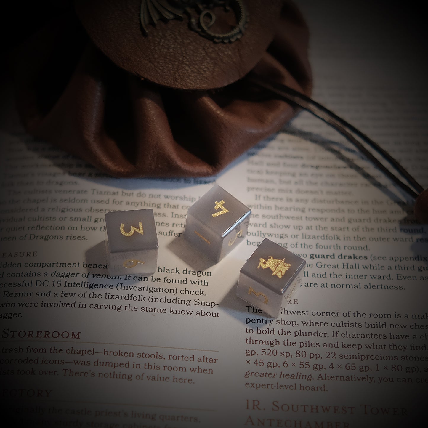 Grey Cat's Eye D6 Dice Set of 3 with Logo Gemstone D6 Dice for Dice Game RPG Game Board Game Table-Top Game