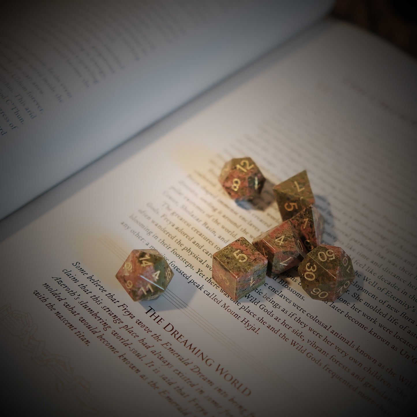 Natural Unakite Gemstone Dice Set of 7