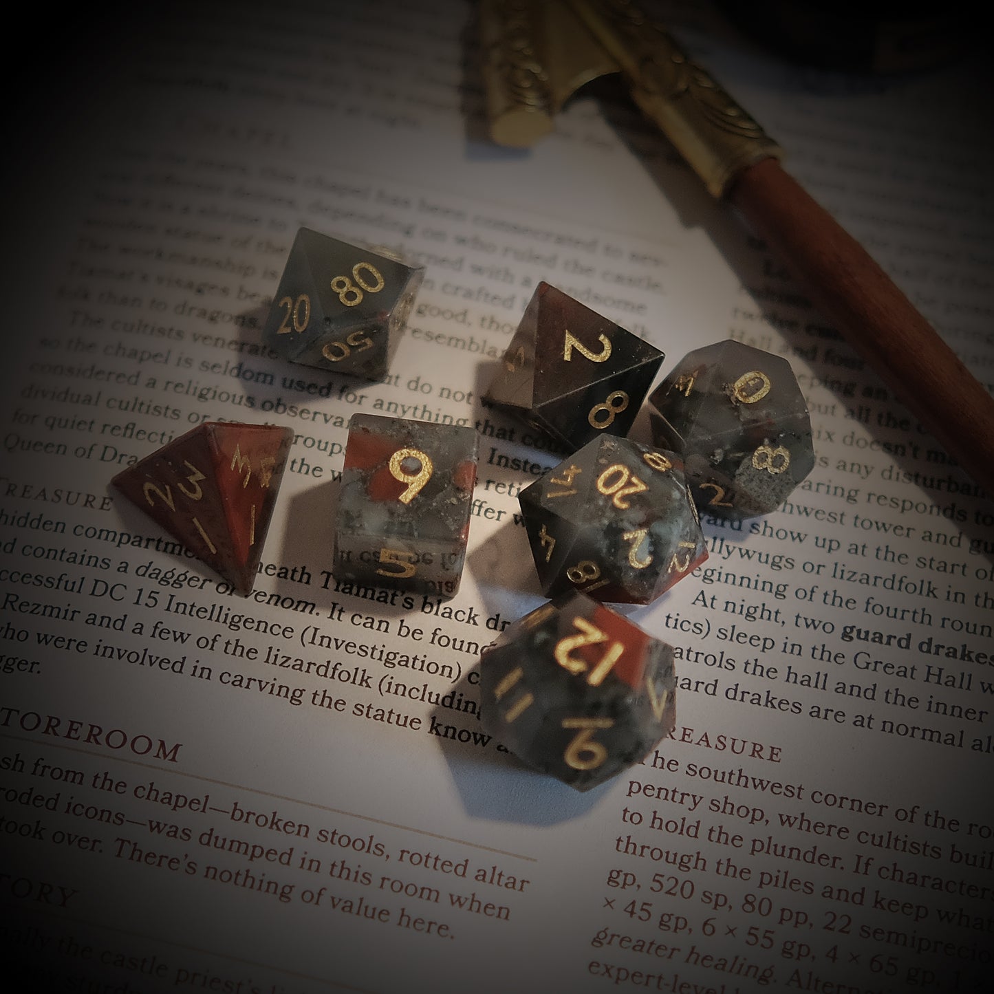 Natural Bloodstone Gemstone Dice Set of 7