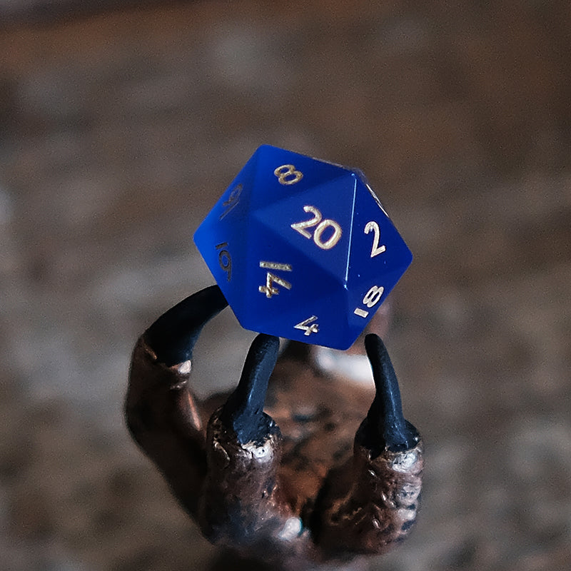 Blue Cat's Eye Gemstone Dice Set of 7 Clearly Font —— D6 with Forgic Logo