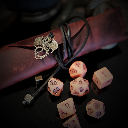 Combo / Handmade Leather Dice Bag / Stain Dice Set / Vintage Dice Set And Dice Bag / Blood Red Dice Combo