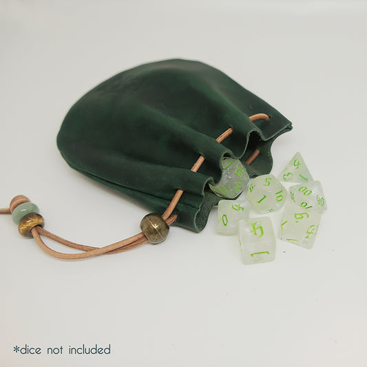 Handmade Leather Dice Bag Suitable For 4 Sets Of Dice Dark Green Dice Bag. Game accessories for table-top game, board game and rpg games