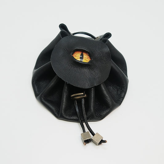 Handmade Leather Dragon Eye Dice Bag / Eye of the Fire Dragon / Suitable For 3 Sets Of Dice / Orange Eye. Game accessories for table-top game, board game and rpg game lover