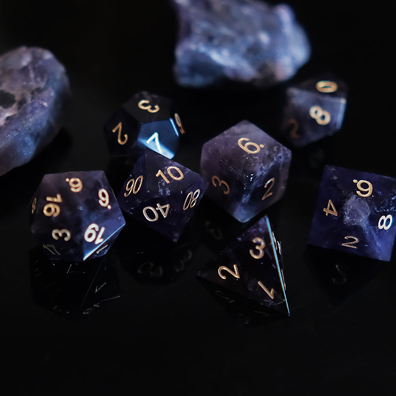 Natural Amethyst Gemstone Dice Set of 7 DND Role Playing Games and Card Games Gift
