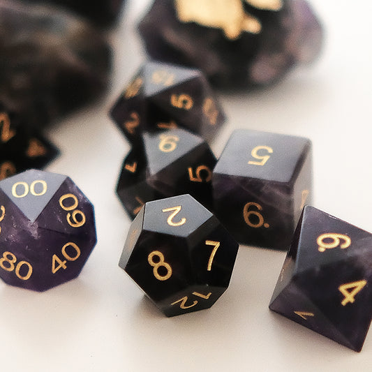 Natural Amethyst Gemstone Dice Set of 7 DND Role Playing Games and Card Games Gift