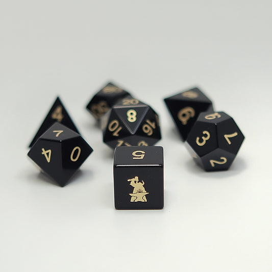 Natural Obsidian Dice Set Gemstone Dice Set of 7 for DND Board Game And Card Game D6 with Forgic LogoNatural Obsidian Dice Set Gemstone Dice Set of 7 for board game, dice game, table-top game, gift for gamer