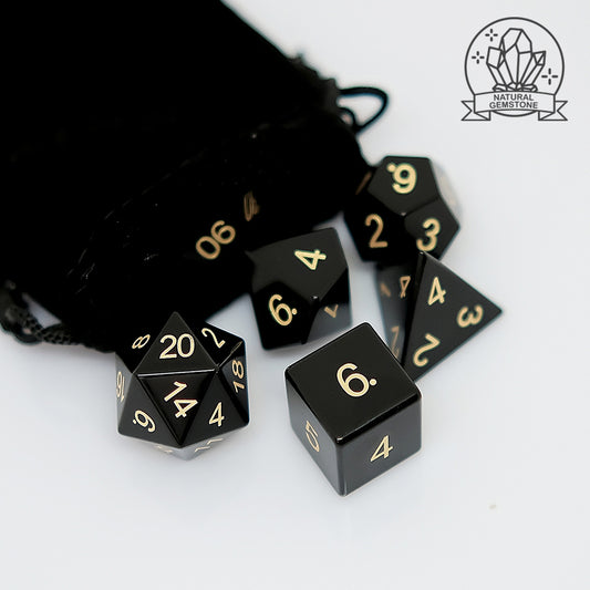Natural Obsidian Dice Set Gemstone Dice Set of 7 for board game, dice game, table-top game, gift for gamer
