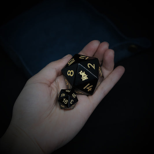 Natural Obsidian Large D20 Single Gemstone Dice Jumbo D20 Dice for DND Board Game And Table-top Game D6 with Forgic Logo. Gift for Gamer