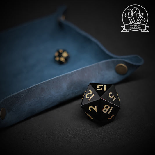 Natural Obsidian Large D20 Single Gemstone Dice Jumbo D20 Dice for DND Board Game And Table-top Game D6 with Forgic Logo. Gift for Gamer