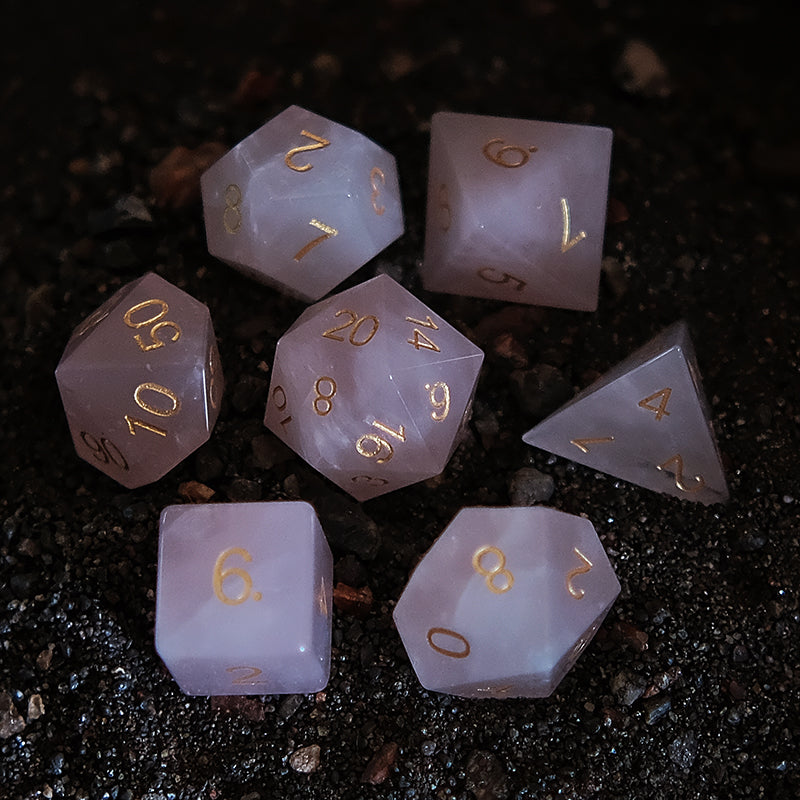Natural Rose Quartz Gemstone Dice Set of 7 DND Role Playing Games and Table-top Games. Gift for Gamer