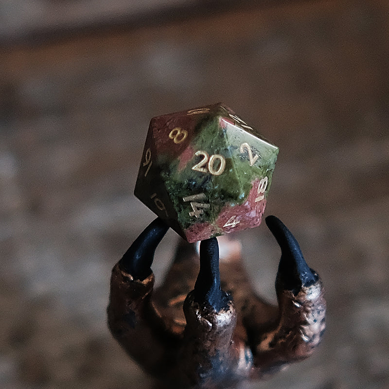 Natural Unakite Gemstone Dice Set of 7 Clearly Font —— D6 with Forgic Logo