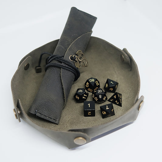 Olive COMBO Natural Obsidian Gemstone Dice Set Handmade Dice Bag Handmade Dice Tray for RPG Games