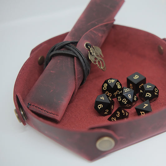 Red COMBO: Natural Obsidian Gemstone Dice Set / Handmade Dice Bag / Handmade Dice Tray. Game accessories for table-top game, board game and rpg game lover