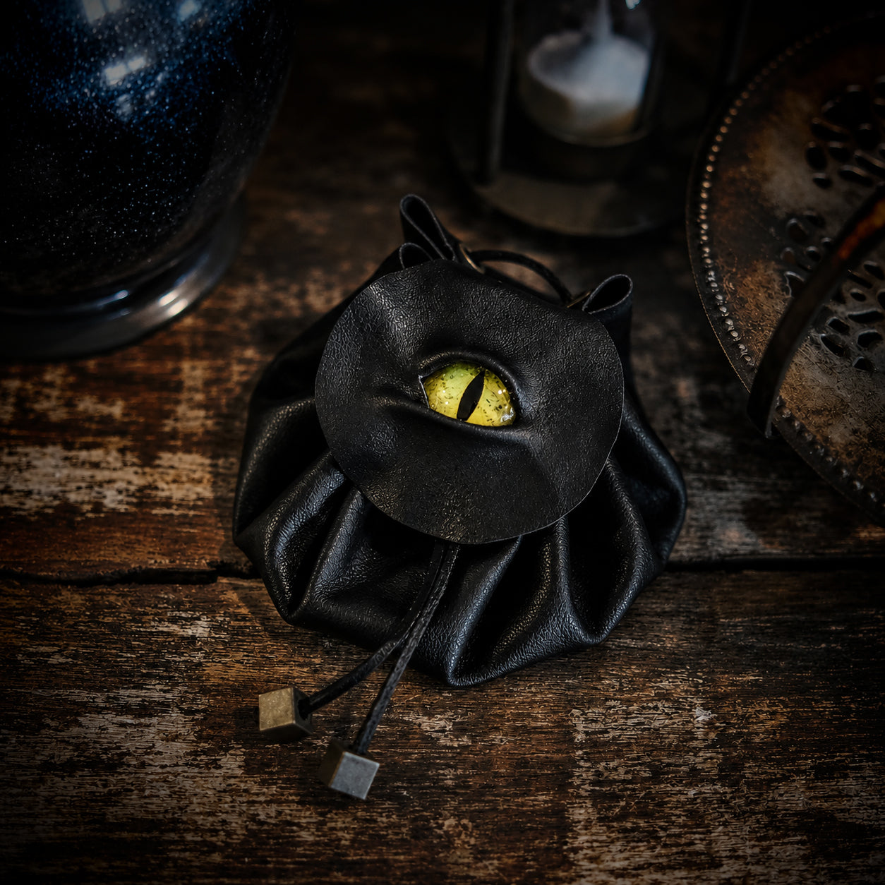 Soft Leather Dice Bag with Green Dragon Eye