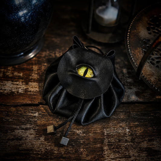 Soft Leather Dice Bag with Green Dragon Eye