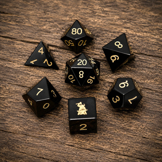 Ensemble de dés en pierres précieuses d'obsidienne Dice_logo