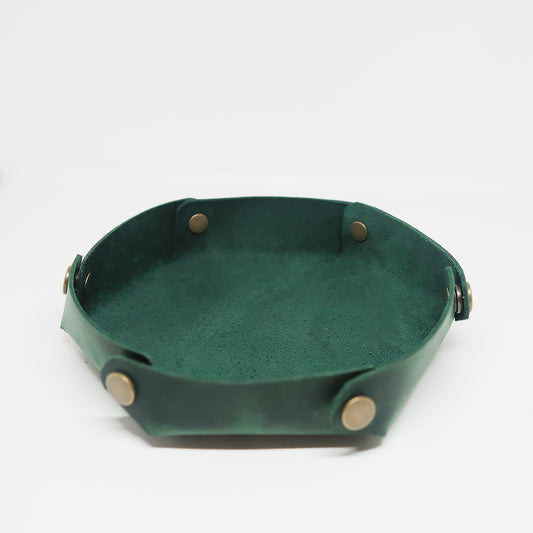 Vassoio per dadi in pelle fatto a mano_Esagono rosso