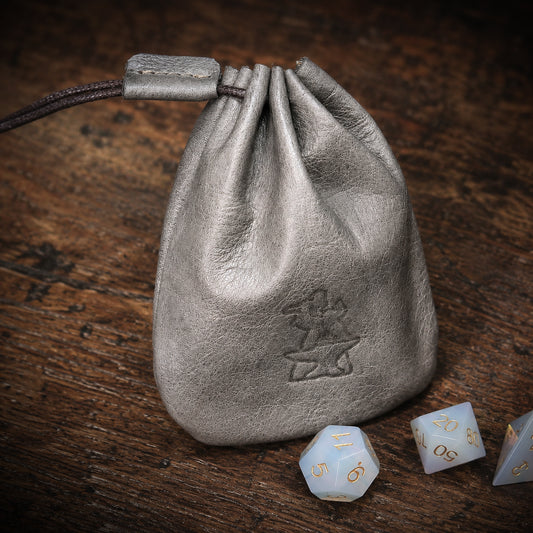 Borsa per dadi minimalista in pelle grigia_Grigio