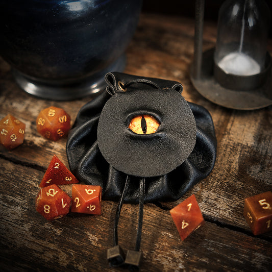 Handmade Leather Dragon Eye Dice Bag / Eye of the Fire Dragon / Suitable For 3 Sets Of Dice / Orange Eye