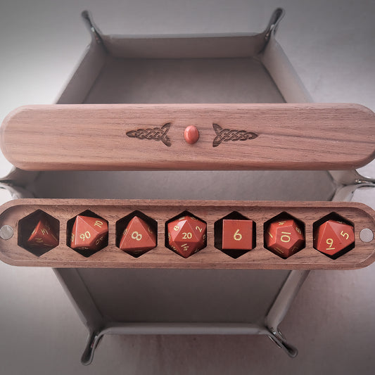Natural Red Stone Gemstone Dice Set Wooden Box Combo 2