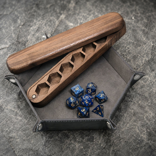 Combo dadi in lapislazzuli e scatola di legno