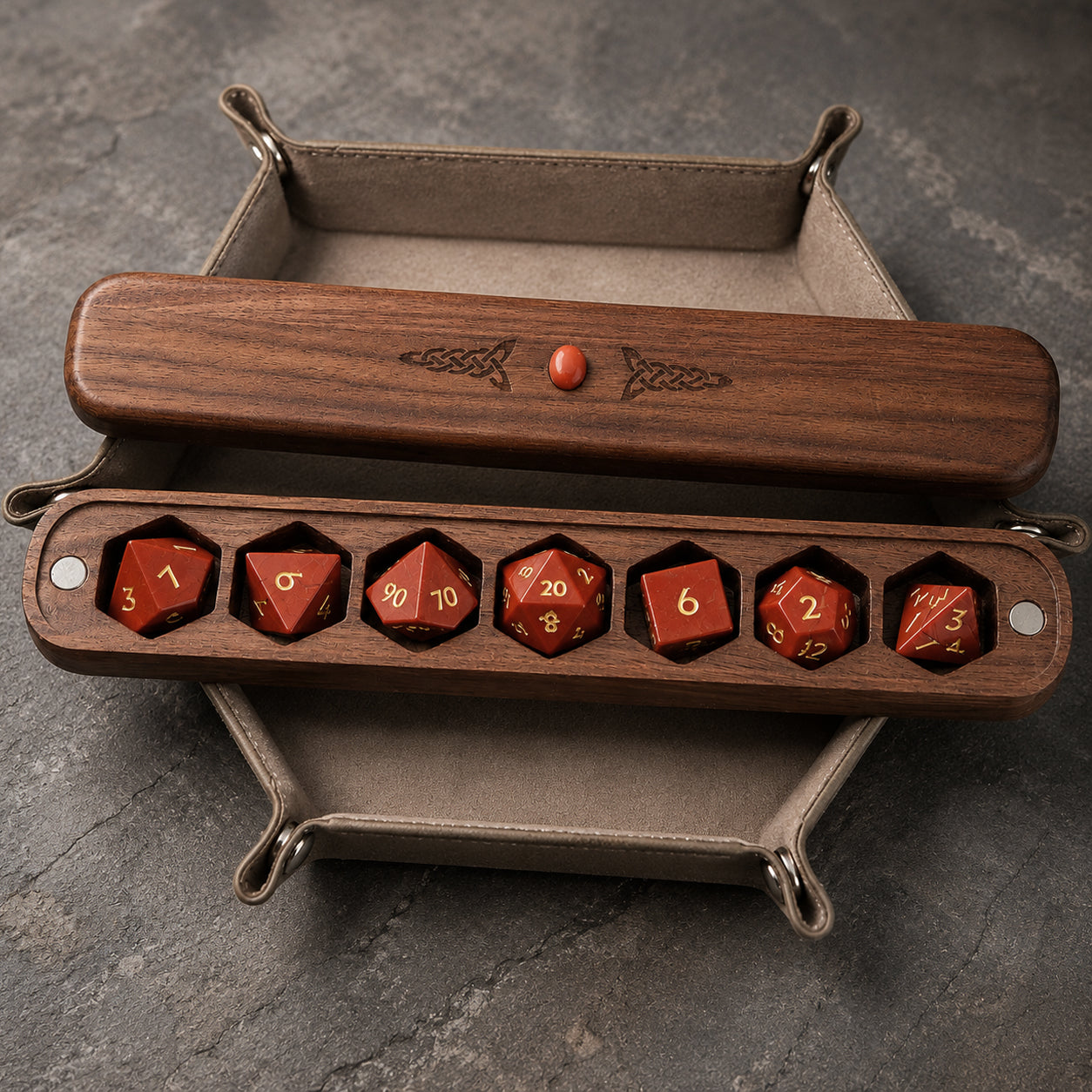 Natural Red Stone Gemstone Dice Set Wooden Box Combo 2
