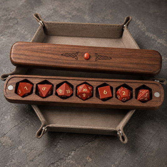 Natural Red Stone Gemstone Dice Set Wooden Box Combo 2