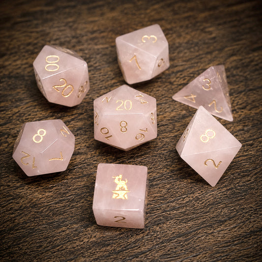 Set de dés en pierre précieuse de quartz rose naturel_Logo