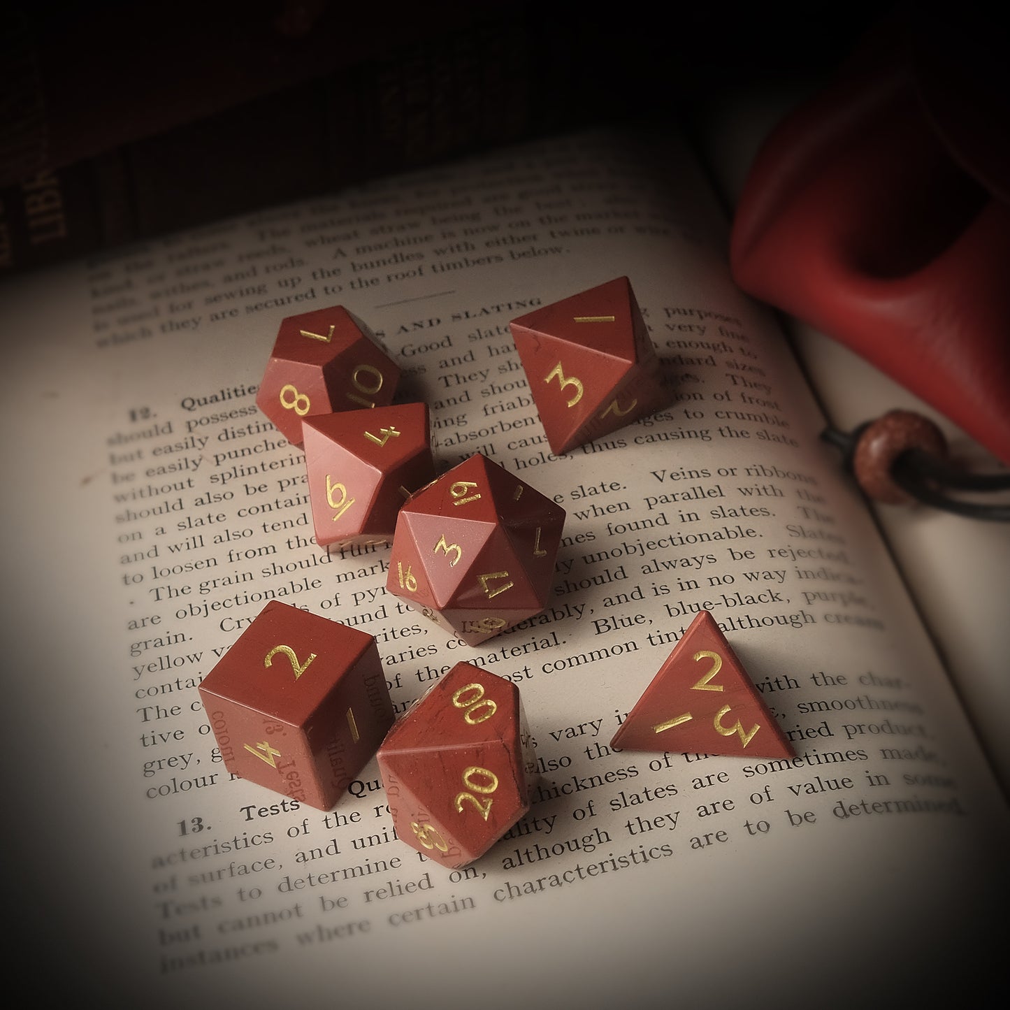 Set di dadi in pietra preziosa naturale di sangue sanguigno di 7 D6 con logo