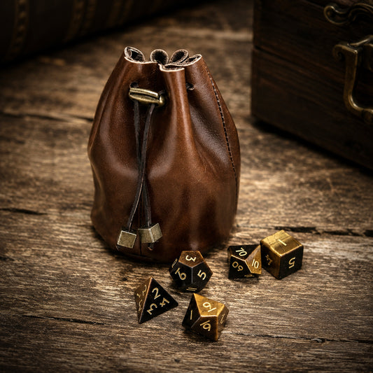 Leather Dice Bag Brown Suitable For 5-6 Sets Of Dice