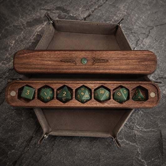 Natural Aventurine Gemstone Dice Set Wooden Box Combo 2