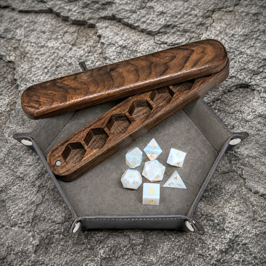 Combo dadi in opalite e scatola di legno