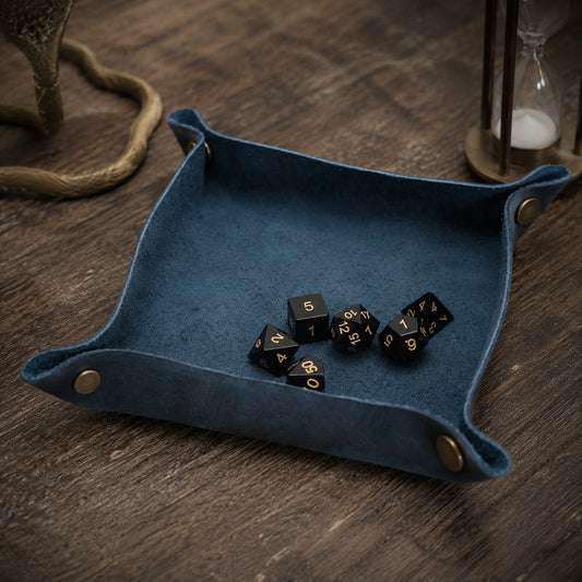 Handmade Leather Dice Tray_Blue Square