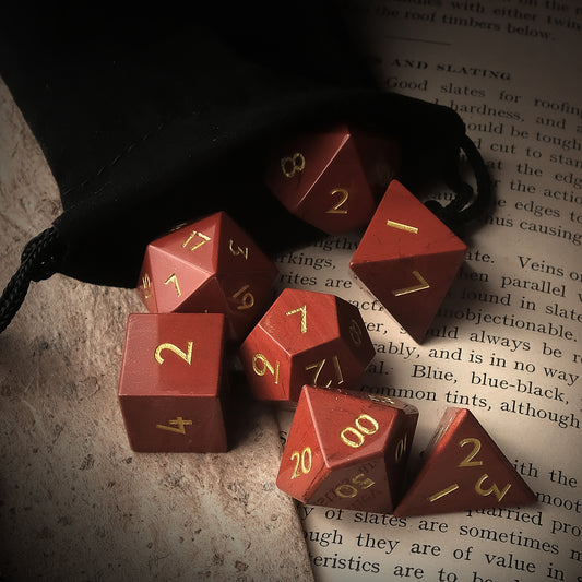 Set di dadi in pietra preziosa naturale di sangue sanguigno di 7 D6 con logo