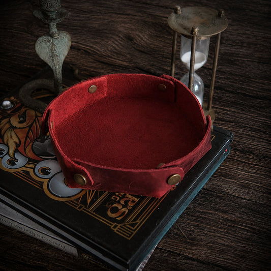 Handmade Leather Dice Tray_Red Hexagon