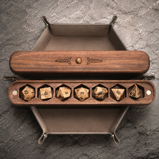 Set di dadi in pietra preziosa di quarzo rosa naturale, scatola di legno combinata 2 